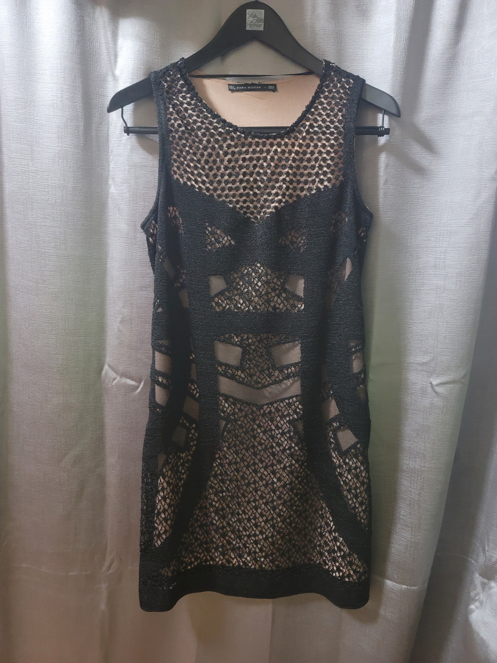 Zara Black Overlay Mini Dress with Nude Underlay